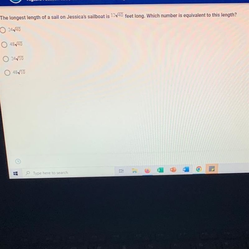 The longest length of a sail on Jessica's sailboat is 12v40 feet long. Which number-example-1