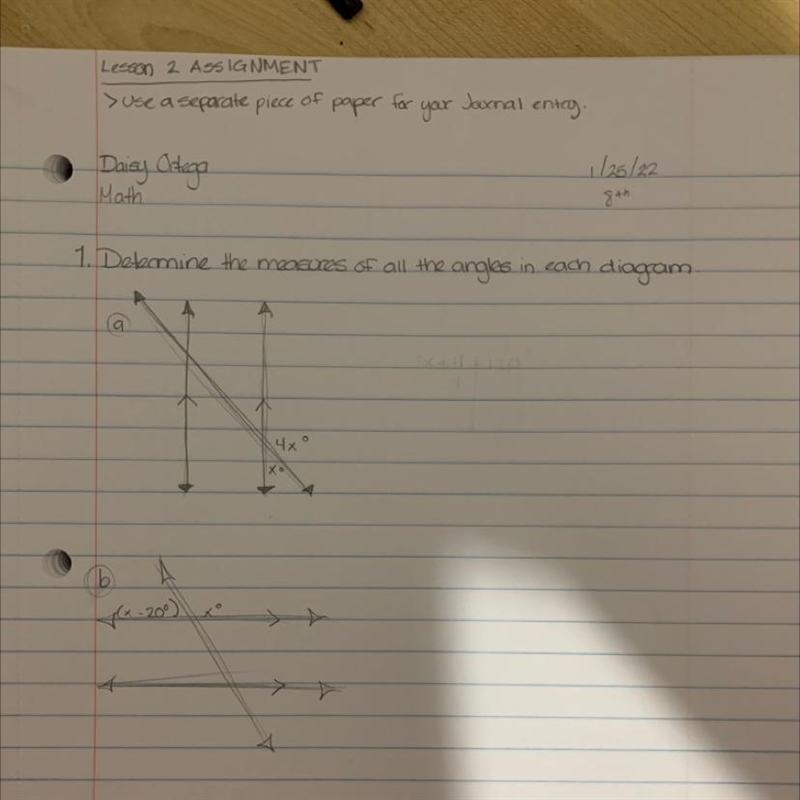 Determine the measures of all the angles in each diagram-example-1