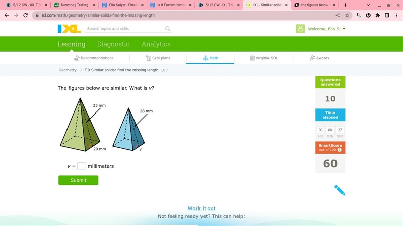 The figures below are similar. What is v?-example-1