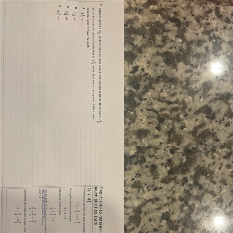 I need to understand the last step of this problem. We do not understand how 4 - 1/4 =3 3/4-example-1