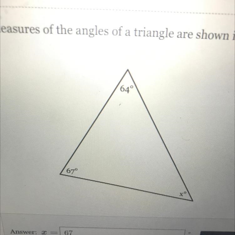 The measure of the angles of a triangle are shown in the figure below . Solve for-example-1