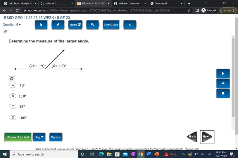 Determine the measure of the larger angle.-example-1