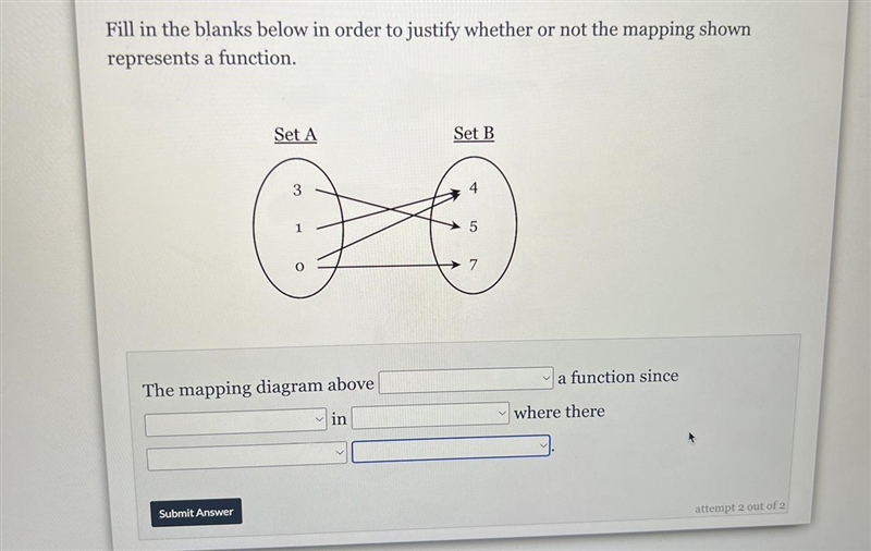 Fill in the blanks below in order to justify wether or not the mapping shown represents-example-1