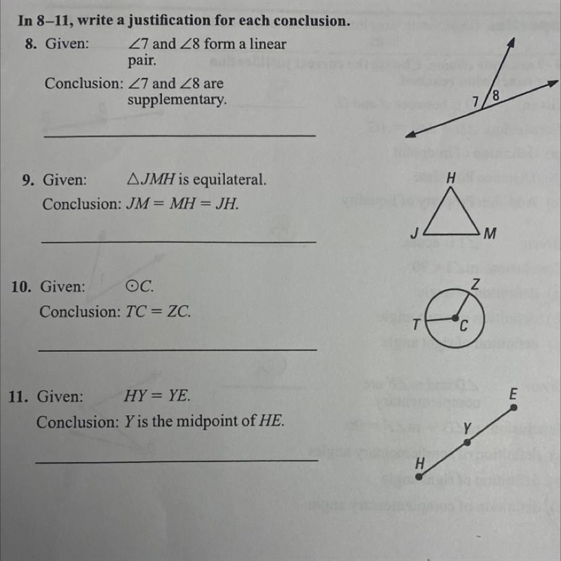 100 points, please help In 8-11, write a justification for each conclusion.-example-1