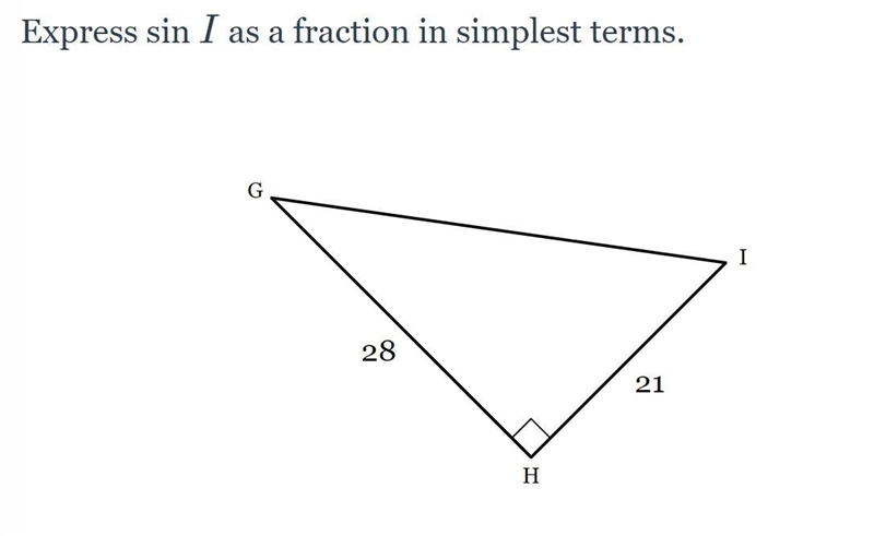 Express sin I as a fraction in simplest terms 28 21-example-1