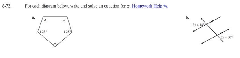 For each diagram below, write and solve an equation for x .-example-1