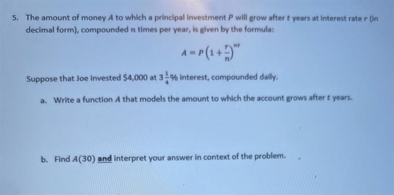 Write a function A that models the amount to which the account grows after T years-example-1