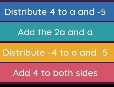 What is the first step in solving the equation 2a - 4( a - 5 ) = 10-example-1