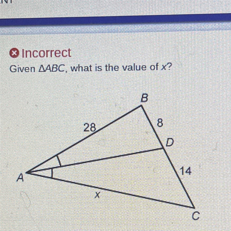 Given triangle ABC, what is the value of x?-example-1