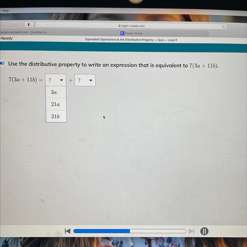 The question is One equivalent expressions in the distributive property-example-1