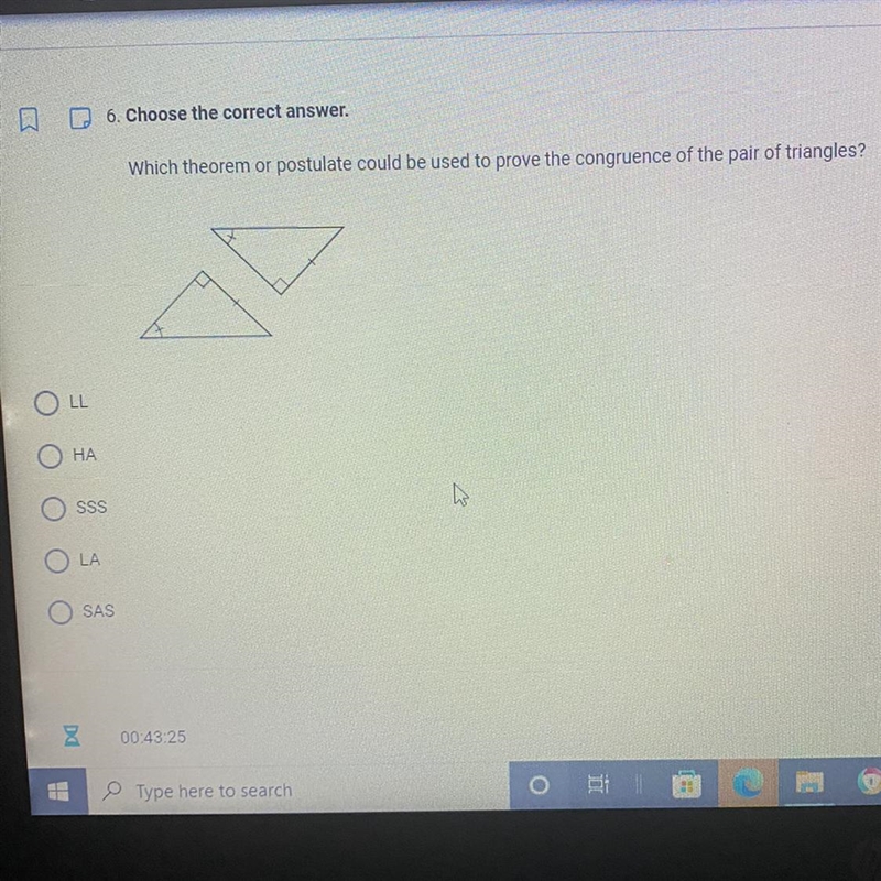 6. Choose the correct answer. Which theorem or postulate could be used to prove the-example-1