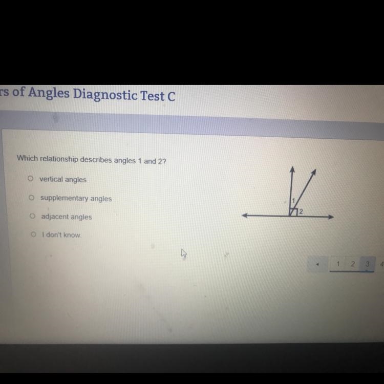 Which relationship describes angles 1 and 2? vertical angles supplementary angles-example-1