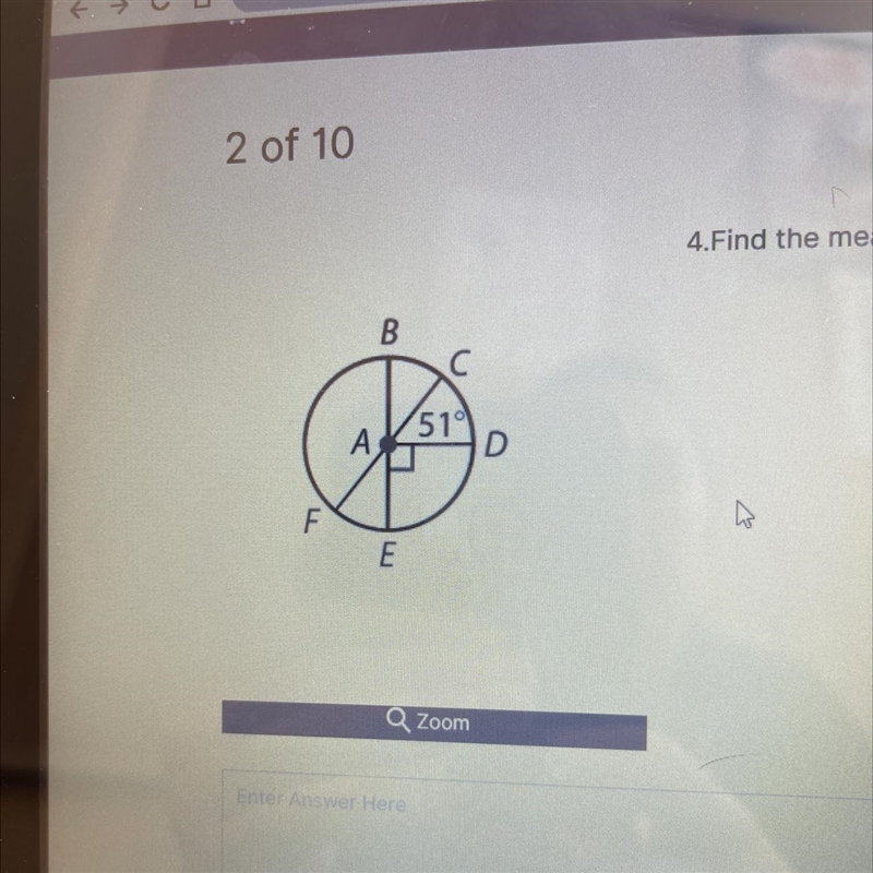 4.Find the measure of arc DF in the figure.-example-1