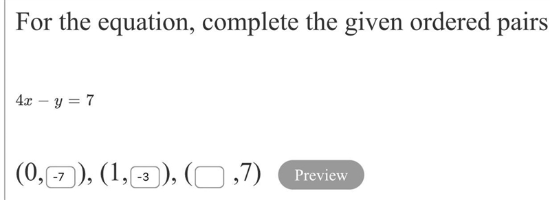 For the equation, complete the given ordered pairs.Need help solving the last order-example-1