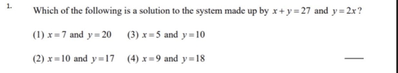 Which of the following is a solution made up by x + y=27 and y=2x?-example-1