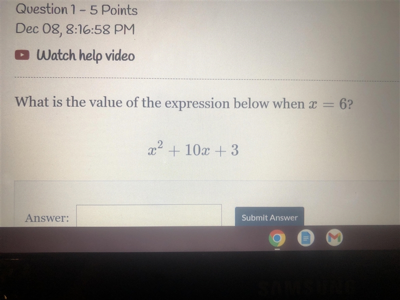 What is the value of the expression below when x= 6 x^2+10x+3-example-1