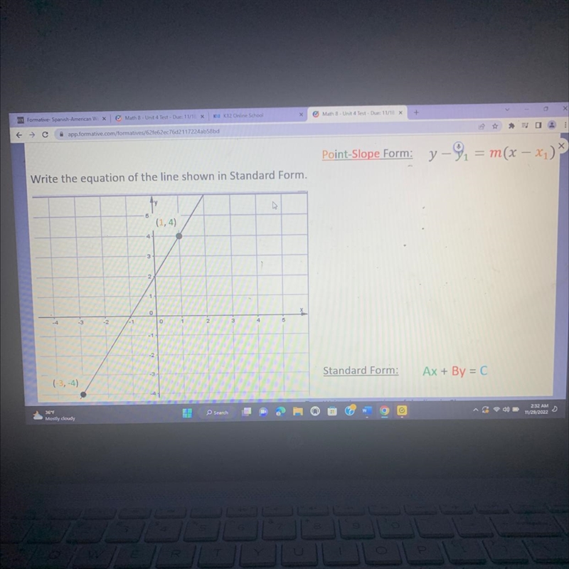 Please help Write the equation of the line shown in Standard Form. N -1 5 3 1 0 7 -2 is-example-1