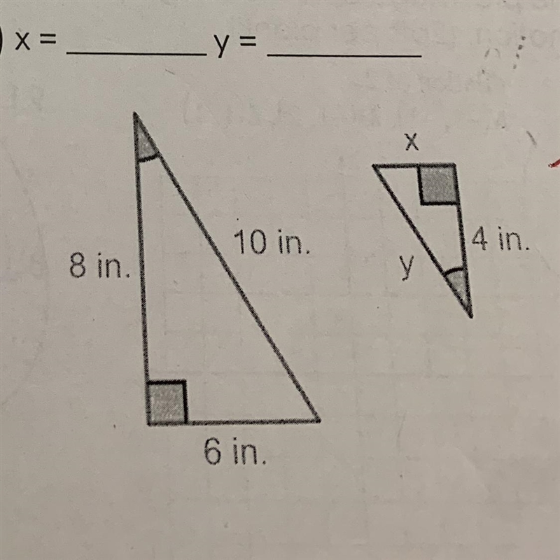 4.) X = 8 in. _y= 10 in. 6 in. X 4 in.-example-1