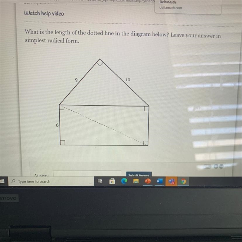 What is the length of the dotted line in the diagram below? Leave your answer in simplest-example-1