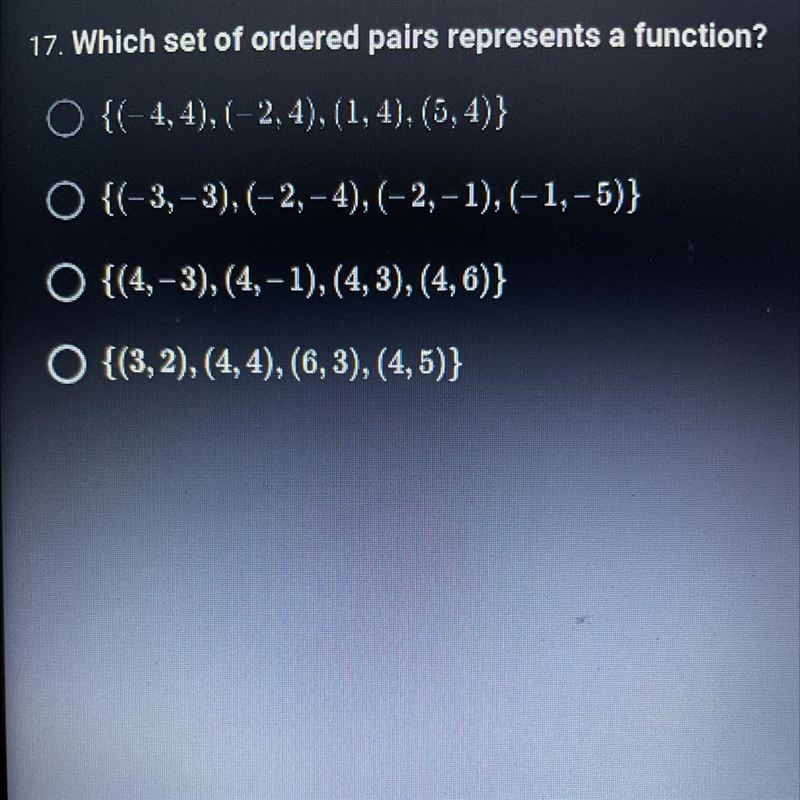 Which set of ordered pairs represents a function-example-1