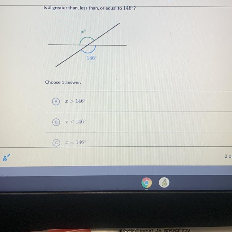 Is x greater, less than, or equal to 146°?-example-1