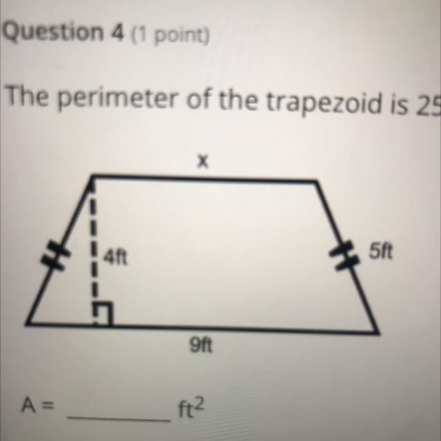 The perimeter of the trapezoid is 25 ft. calculate its area-example-1