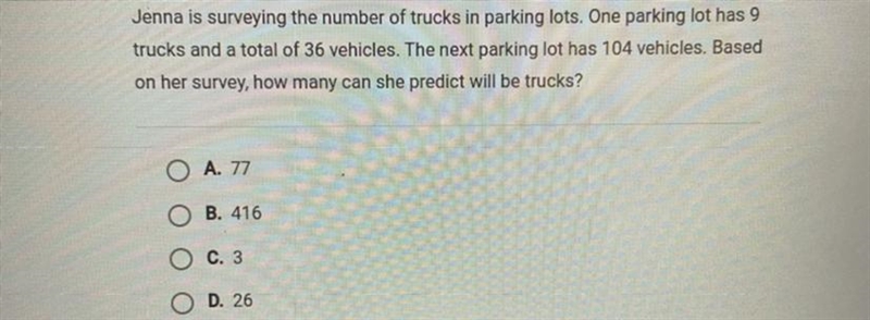 Jenna is surveying the number of trucks in parking lots. One parking lot has 9trucks-example-1