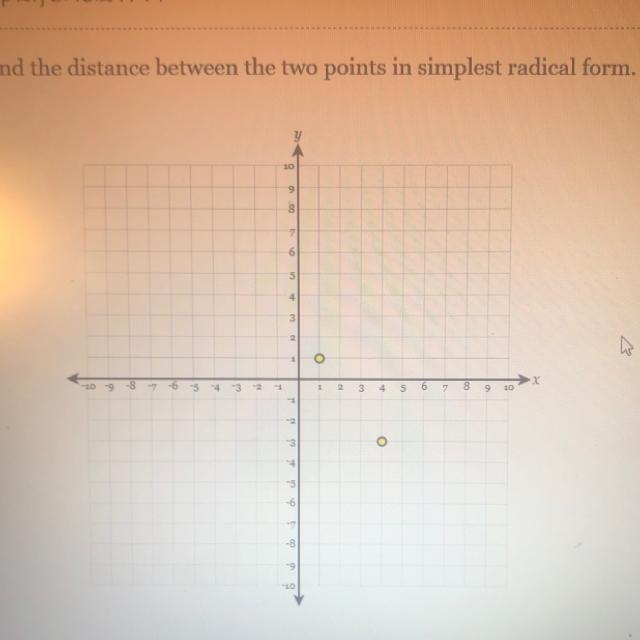 Find the distance between the two points in simplest radical form.-example-1