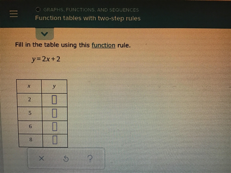 Fill in the table using this function rule y=2x+2 Photo ⬇️-example-1