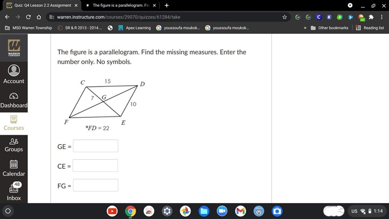 The figure is a parallelogram. Find the missing measures.-example-1