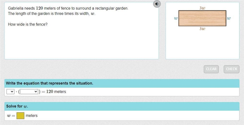 Gabriella needs 120 meters of fence to surround a rectangular garden. The length of-example-1