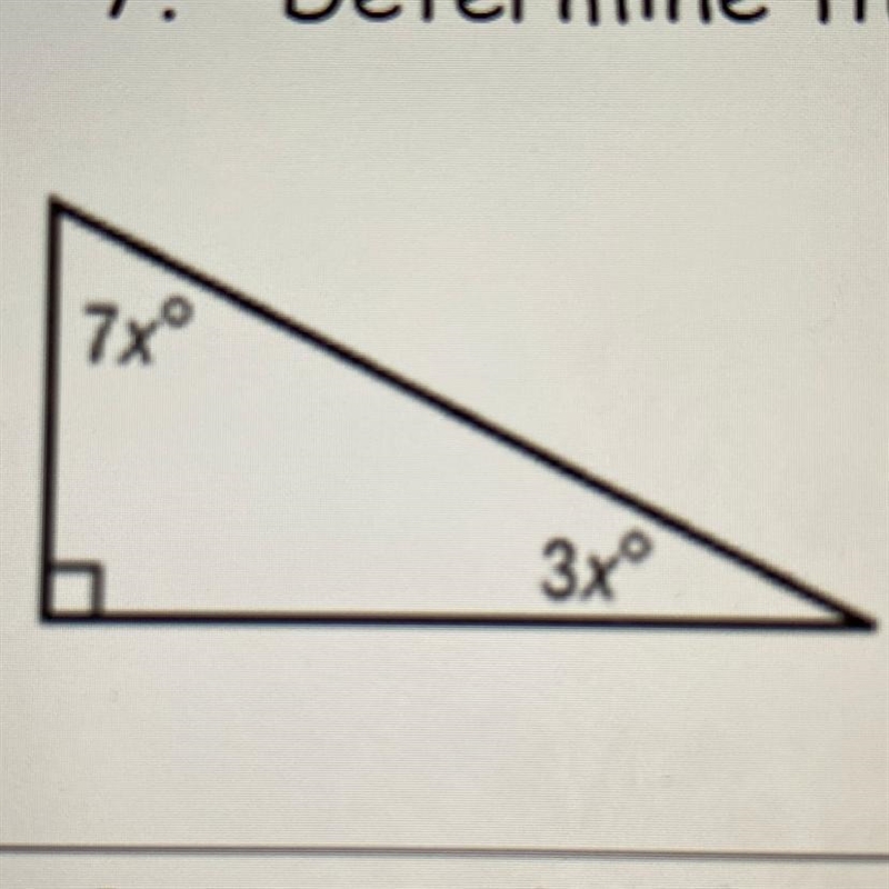 Determine the value of x in the following triangle.-example-1