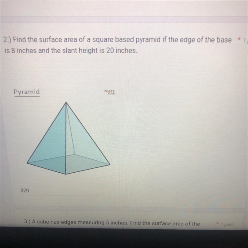 Find the surface area of this square based pyramid-example-1