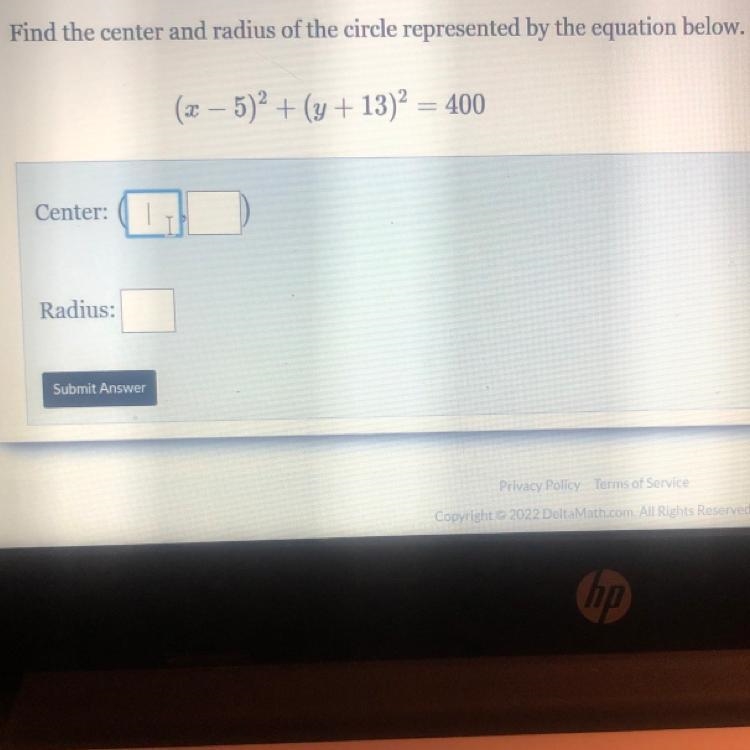 Please help!! Find the center and radius of the circle represented by the equation-example-1