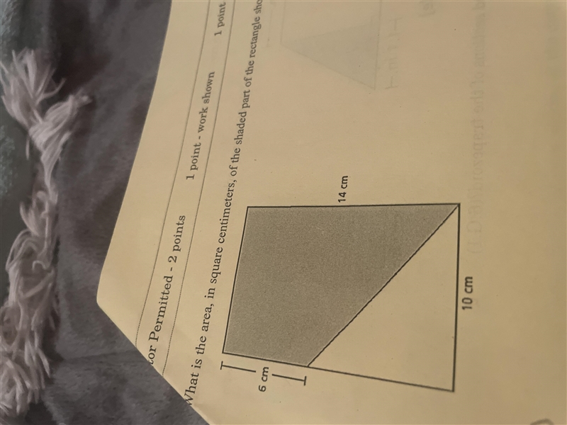 What is the area, in square centimeters, of the shaded part of the rectangle shown-example-1