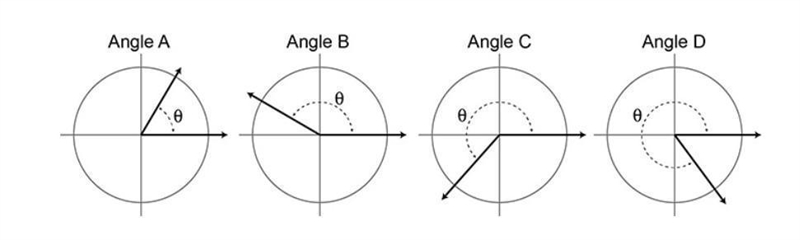 Match each description with the given angles. You may use each angle more than once-example-1