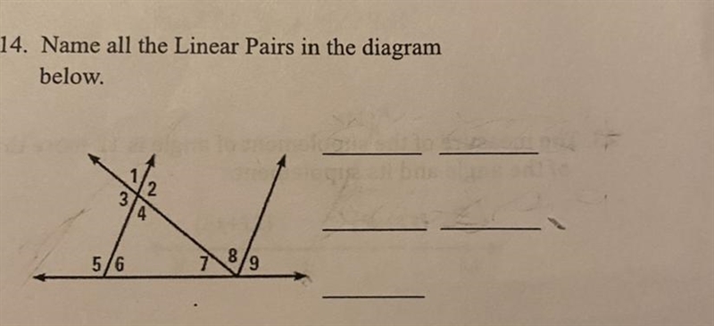 14. Name all the Linear Pairs in the diagram below. I need help pleasee-example-1