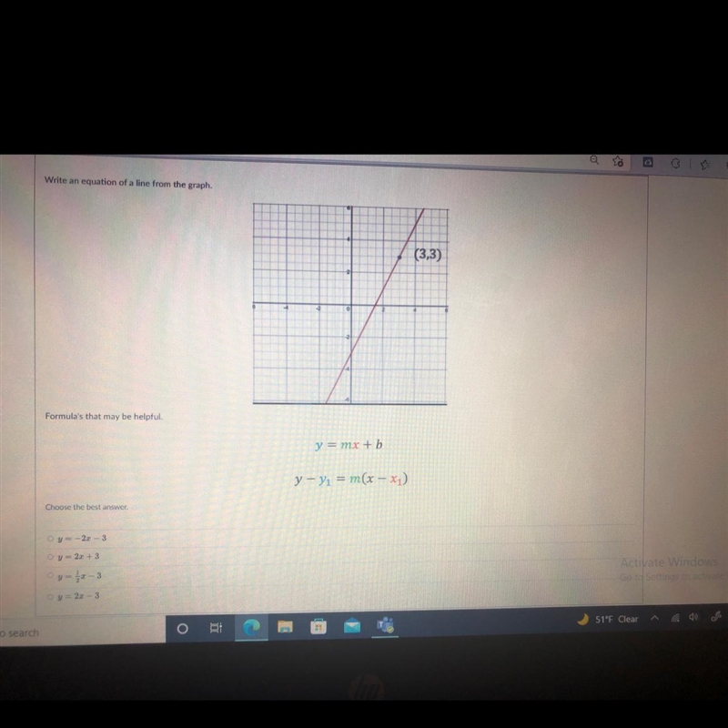 Which equation matches the line from the graph?-example-1