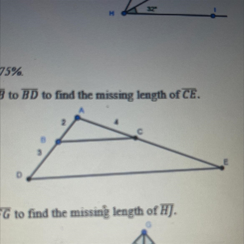 Segment bc is parallel to De. Use the proportion from a B to BD to find the missing-example-1