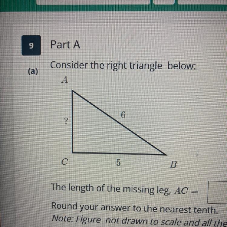 Consider the right triangle below: the length of the missing leg, ac = ____ meters-example-1