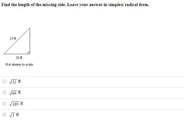 Find the length of the missing side. Leave your answer in simplest radical form.-example-1