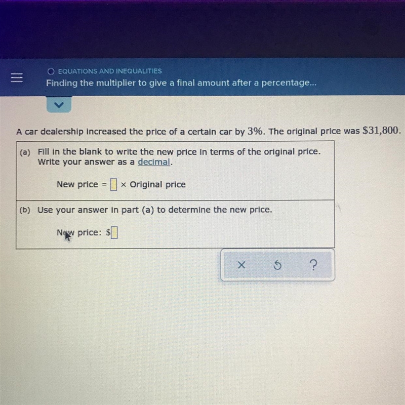 A car dealership increased the price of a certain car by 3%. The original price was-example-1