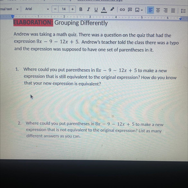 Andrew was taking a math quiz. There was a question on the quiz that had the expression-example-1