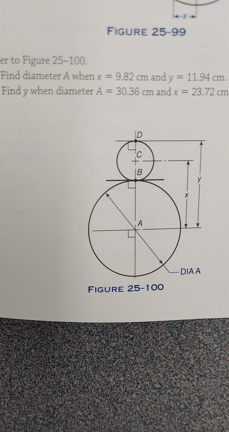 A. Find diameter A whenx= 9..82 cm and y = 11.94 cm.B. find y when diameter A = 30.36 cm-example-1