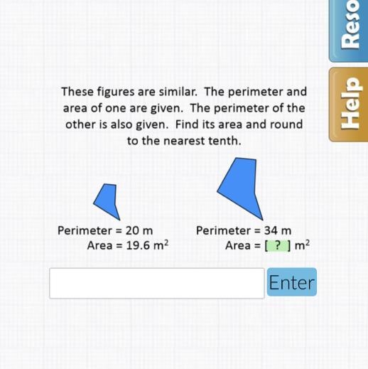 These two figures look alike, find the area of the other shape-example-1