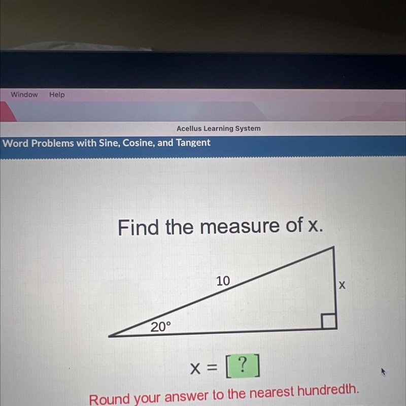 Please help me!! Find the measure of x. Round your answer to the nearest hundredth-example-1