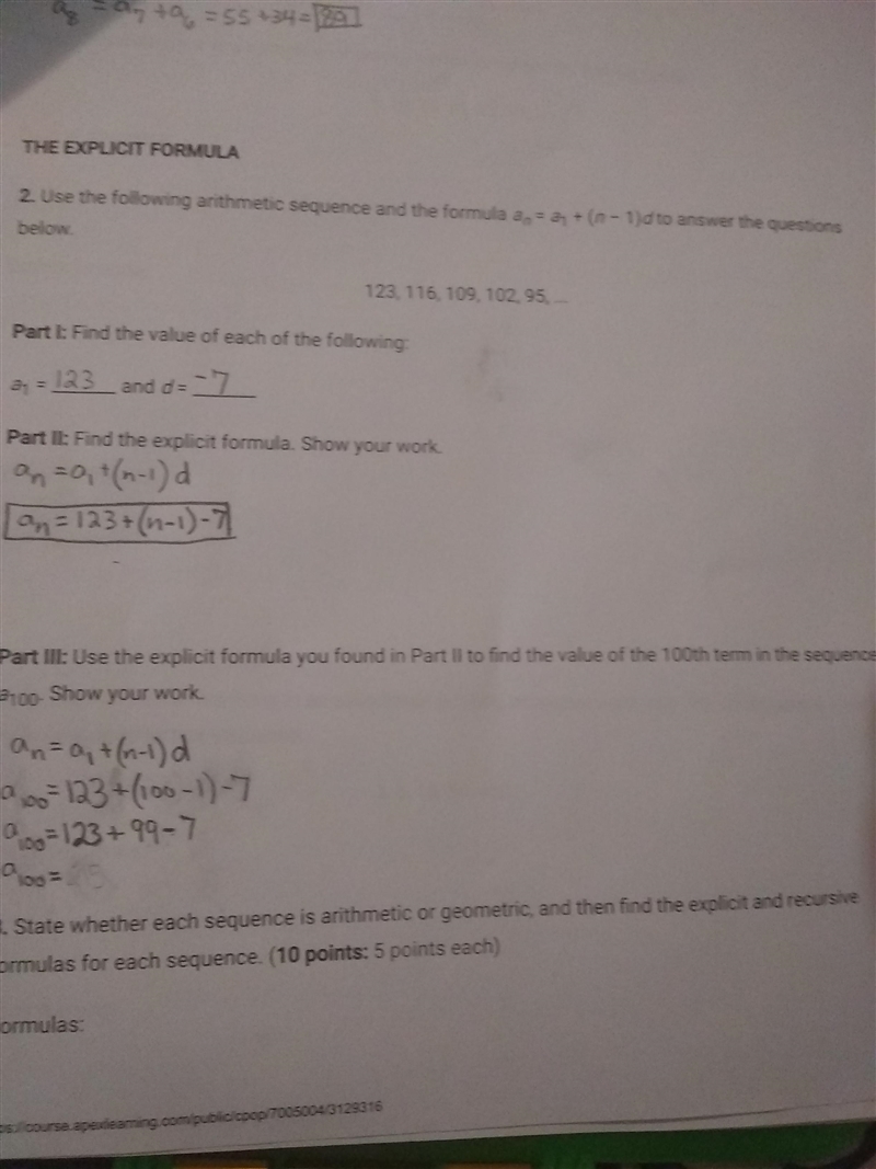 THE EXPLICIT FORMULA Use the following arithmetic sequence and the formula an= a1 + (n-example-1