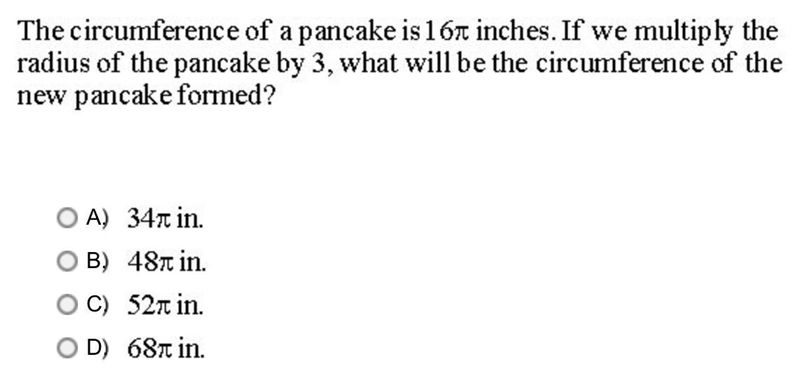 Please help! +20 Points! :( - The circumference of a pancake is 16π inches. If we-example-1