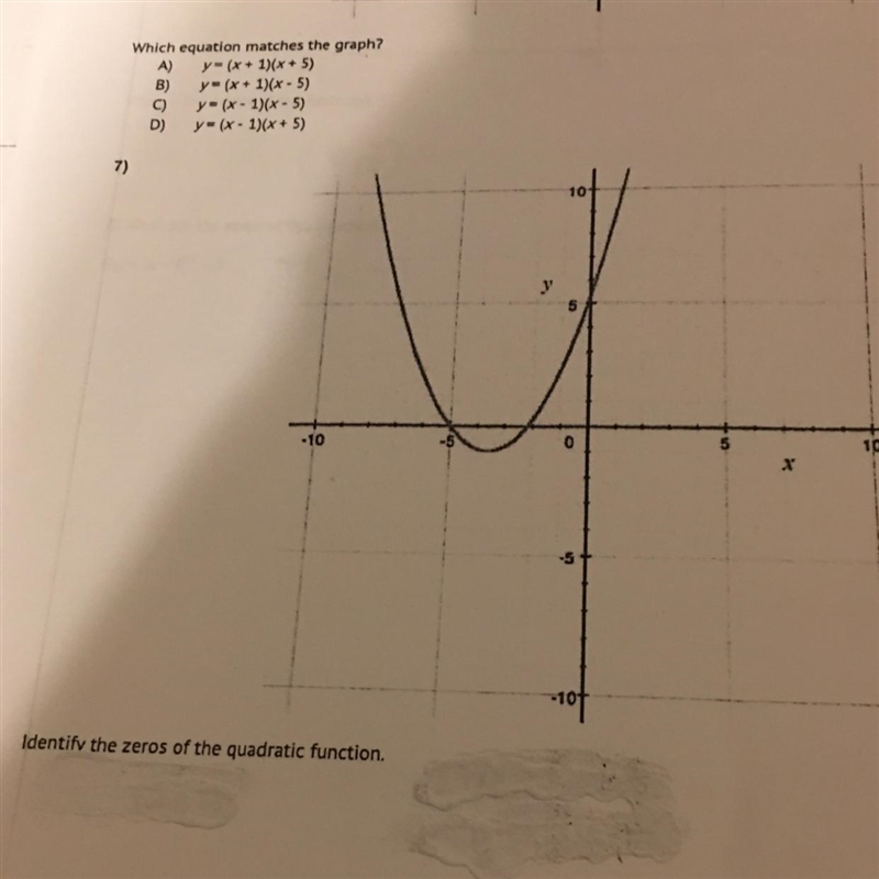 Identify the zeros of the quadratic function! Please help-example-1