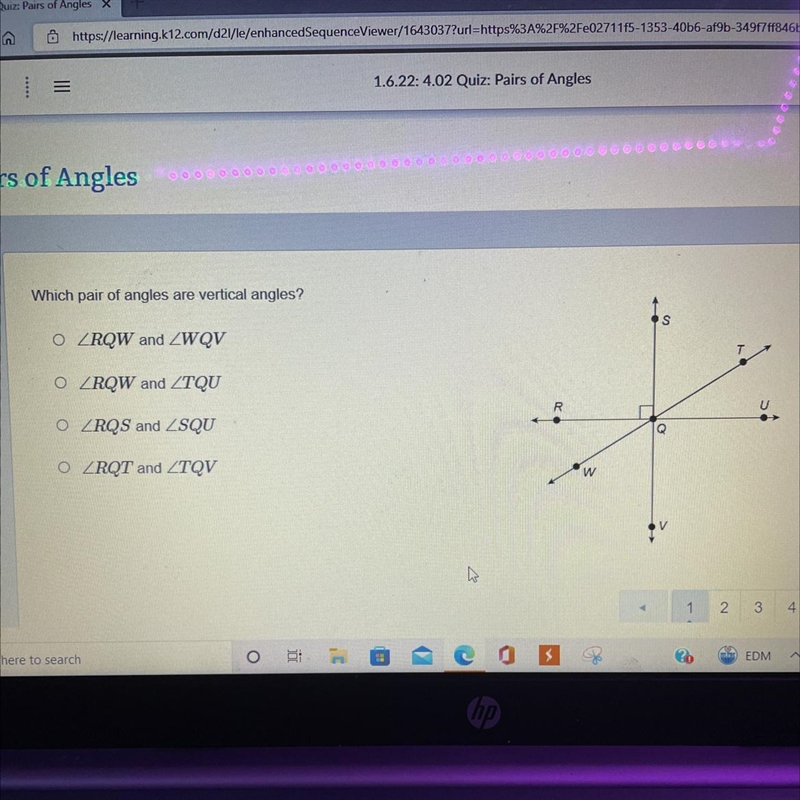 Which pair of angles are vertical angles?-example-1